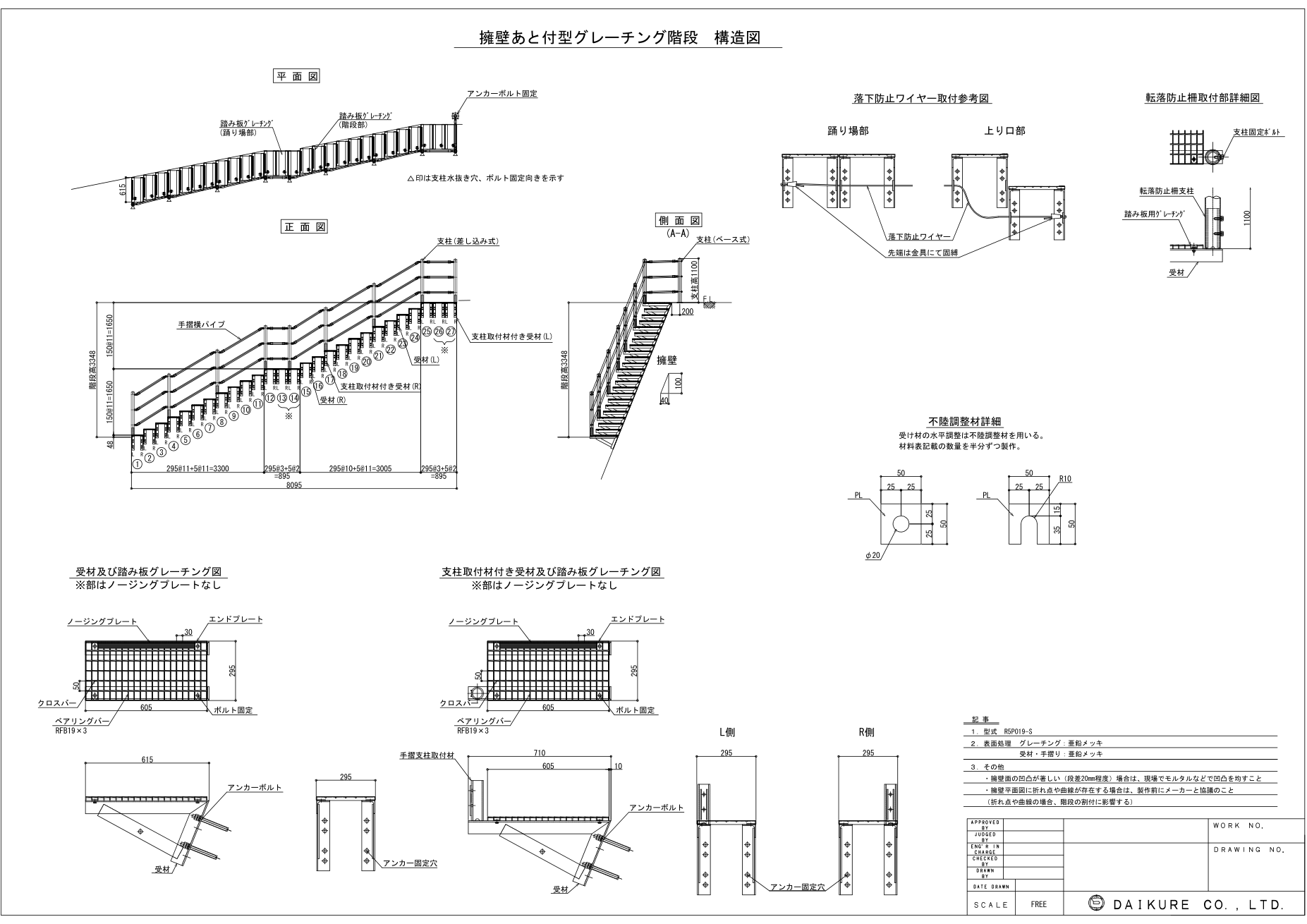 D-step 擁壁あと付型グレーチング階段 構造図(参考図)